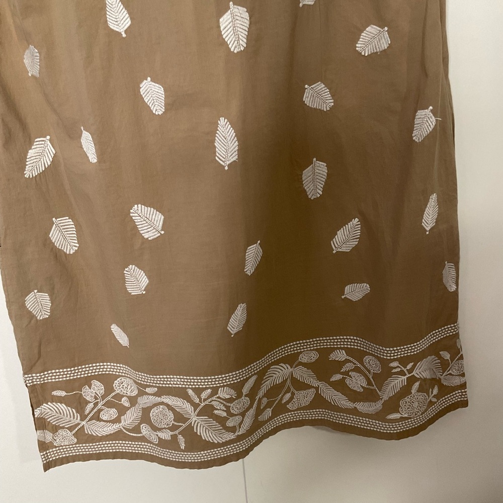 Gretchen Scott Designs Sleeveless Halter Neckline Tan White Leaf Pattern Dress M - Picture 9 of 16